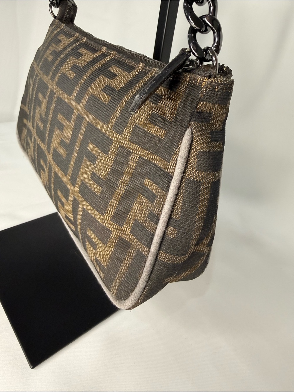 Fendi Brown Zucca Monogram Shoulder Bag with Black Chain Strap - Picture 3 of 11